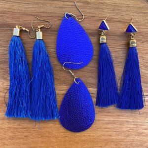 Blue Bohemian Long Tassel and Thread Drop Earrings